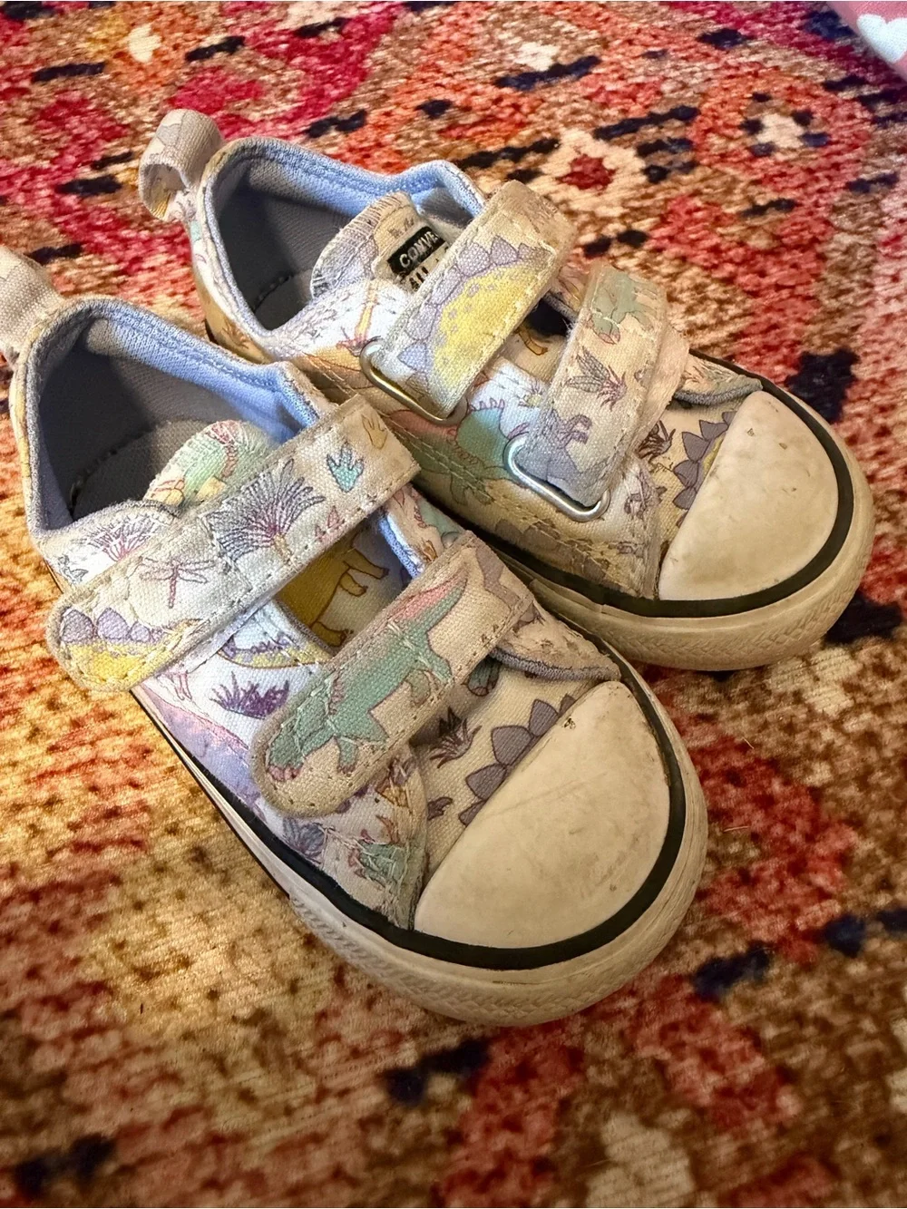 Converse Kids Velcro Sneakers with Pastel Dinosaur Print